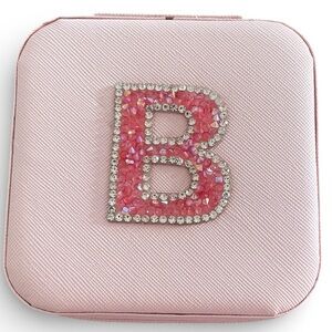 Travelers Pink Jewelry Box Rhinestone B Zipper Case Trinkets NEW